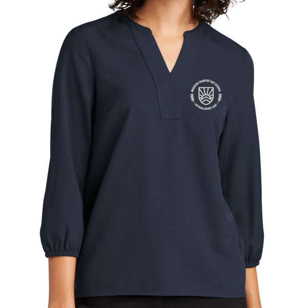 Mercer+Mettle Women's Stretch Crepe 3/4 Sleeve Blouse - Embroidered Logo Thumbnail